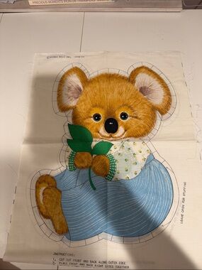 Brown Bear Plush Sewing Panel Toy in Blue Outfit